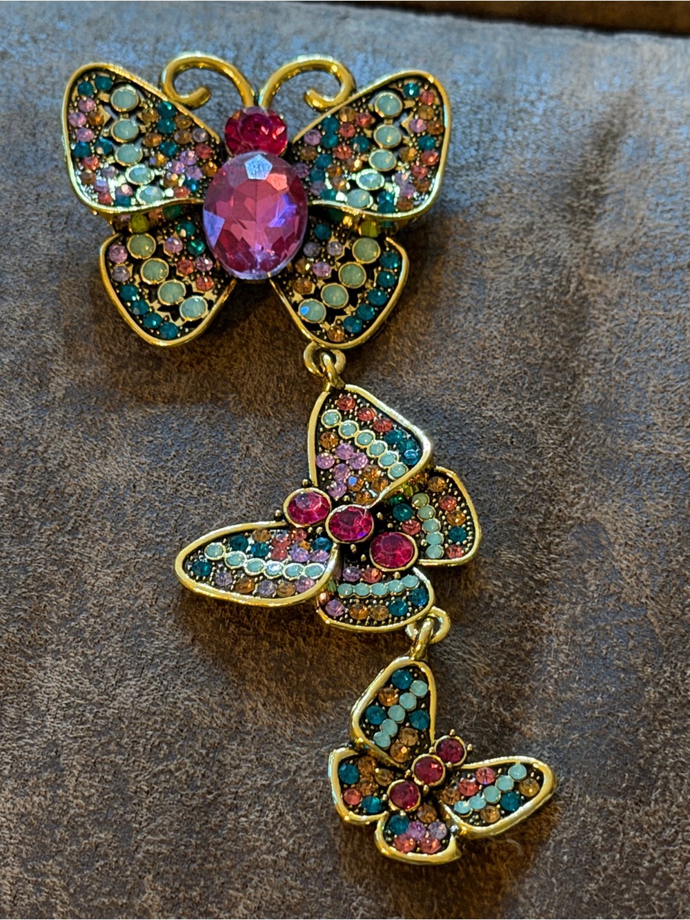Gold-Tone Multicolor Crystal Butterfly Brooch